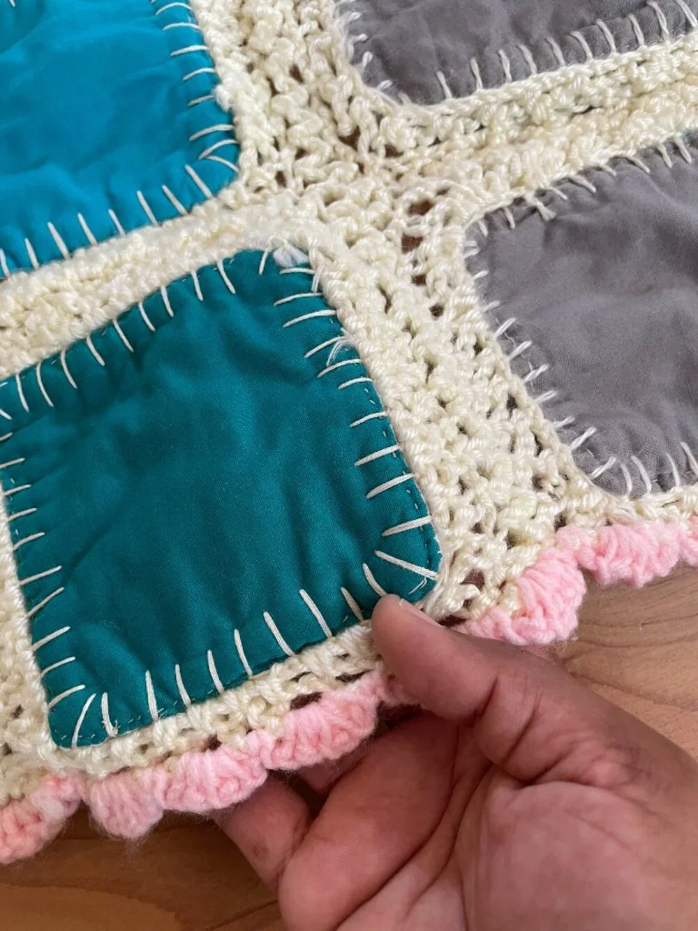 VTG Handmade Crotchet & Scrappy Patchwork Patch Double Sided Blanket, Baby Girl - Picture 14 of 15